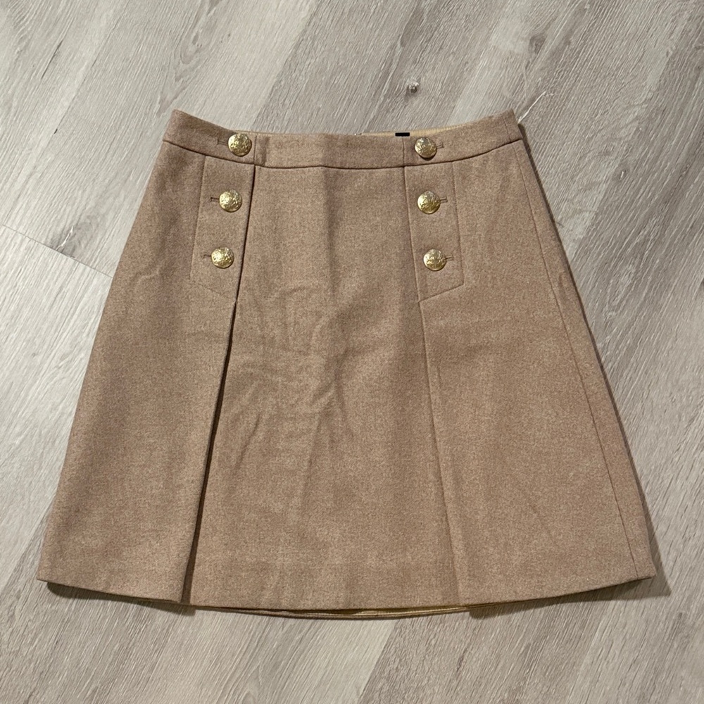 J. Crew Brown A-Line Skirt with Gold Buttons - 70% Wool